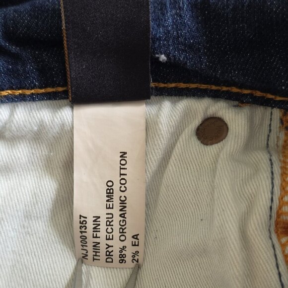 Nudie Jeans Co Thin Finn Dry Ecru Embo Jeans Mens 33(29) x 34(28) Preppy HEMMED - Picture 13 of 16